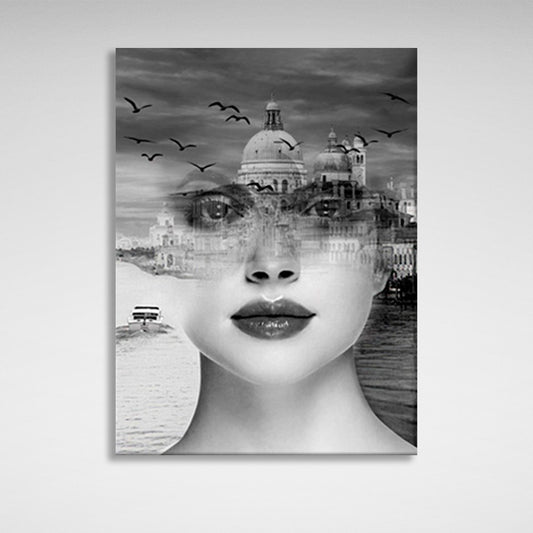 The girl and the city Canvas Wall Art Print