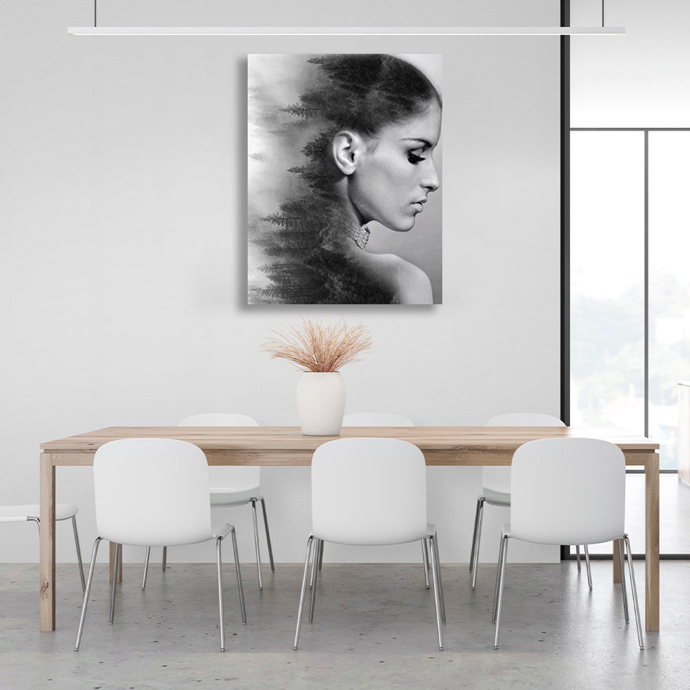 The girl and the vertical forest Canvas Wall Art Print