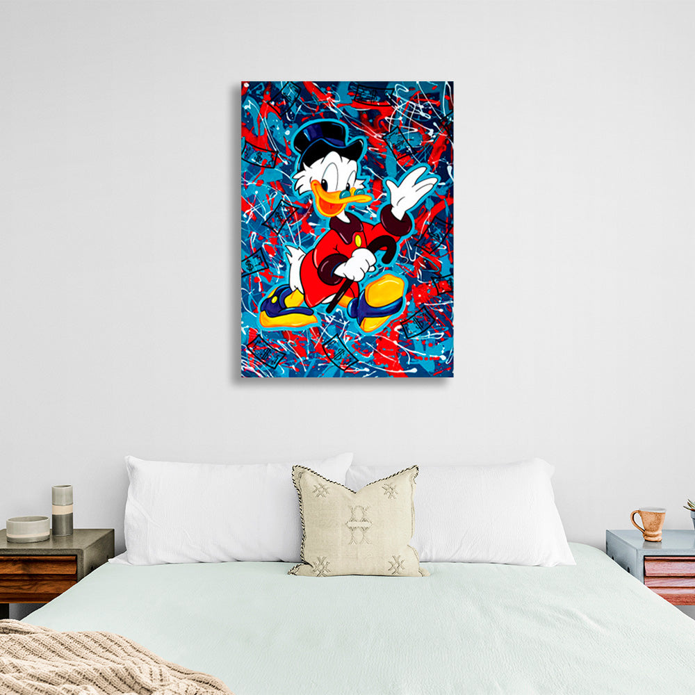 Scrooge on a red and blue background Inspirational Canvas Wall Art Print