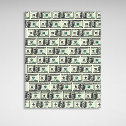 100-dollar bills are laid out in rows Inspirational Canvas Wall Art Print