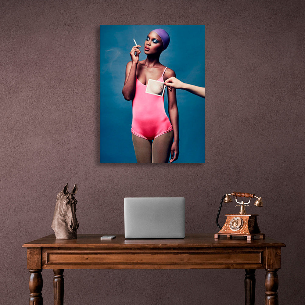 African-American woman with a cigarette Canvas Wall Art Print