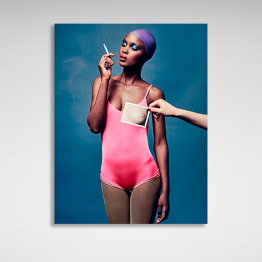 African-American woman with a cigarette Canvas Wall Art Print