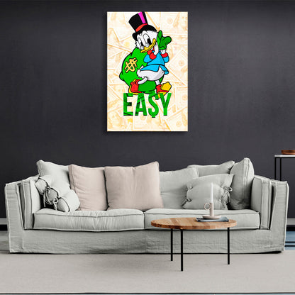 Scrooge with EASY written on it Inspirational Canvas Wall Art Print