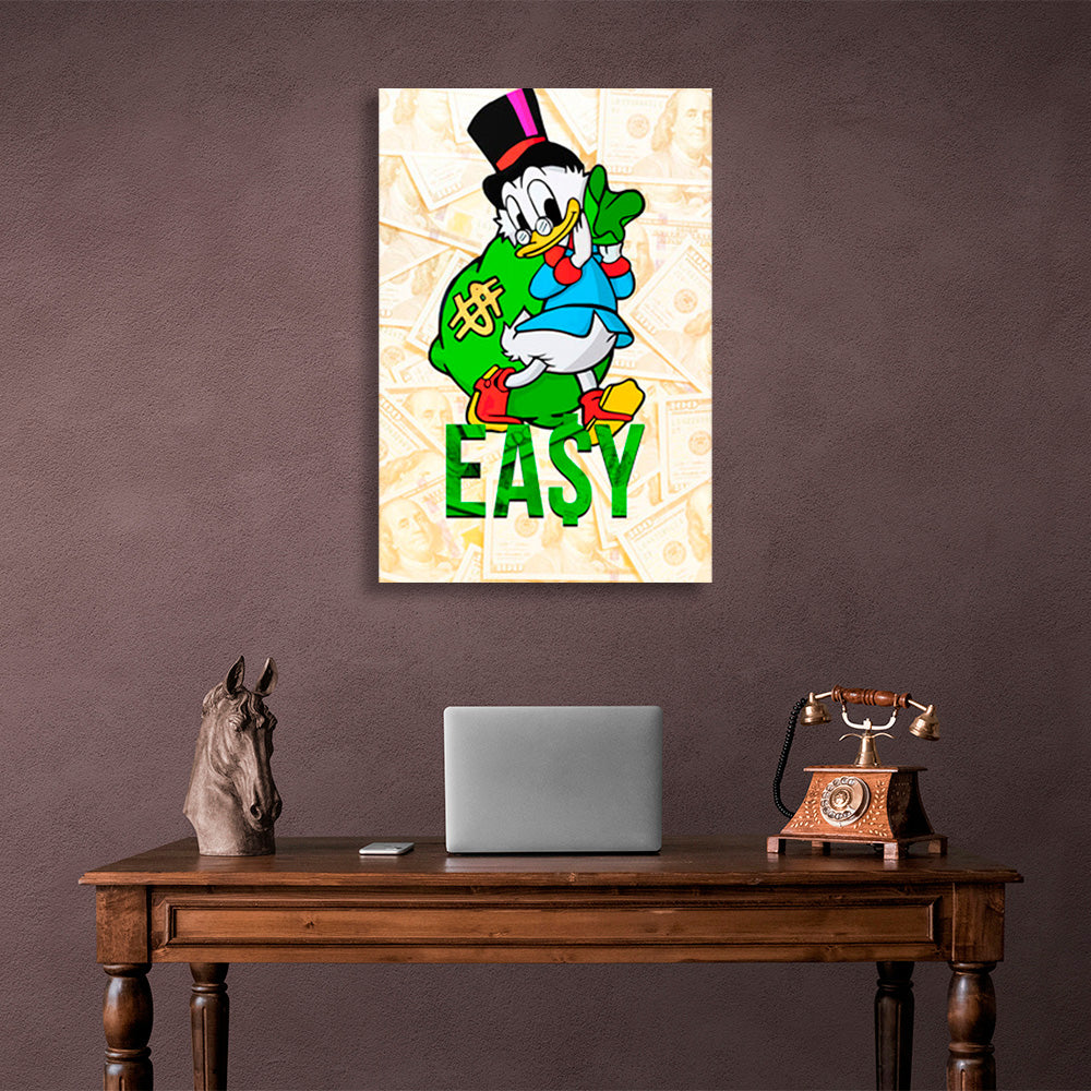 Scrooge with EASY written on it Inspirational Canvas Wall Art Print