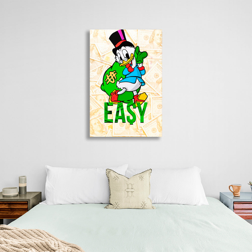 Scrooge with EASY written on it Inspirational Canvas Wall Art Print