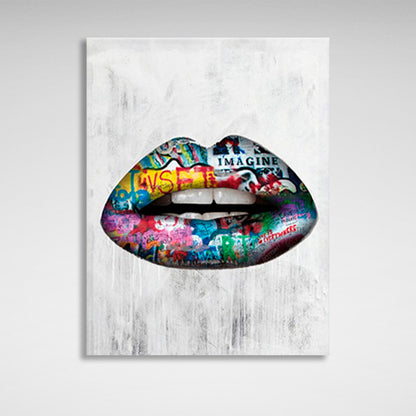 Graffiti-style lips on a gray background Canvas Wall Art Print