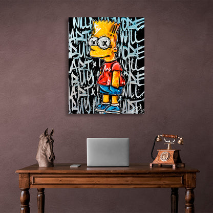 Bart on a black background with writing on it Canvas Wall Art Print