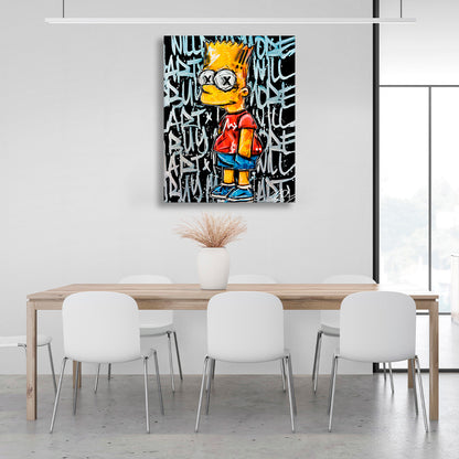 Bart on a black background with writing on it Canvas Wall Art Print