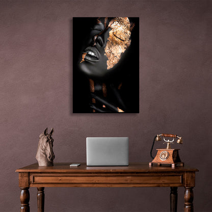 The girl with the gold details on her face Canvas Wall Art Print