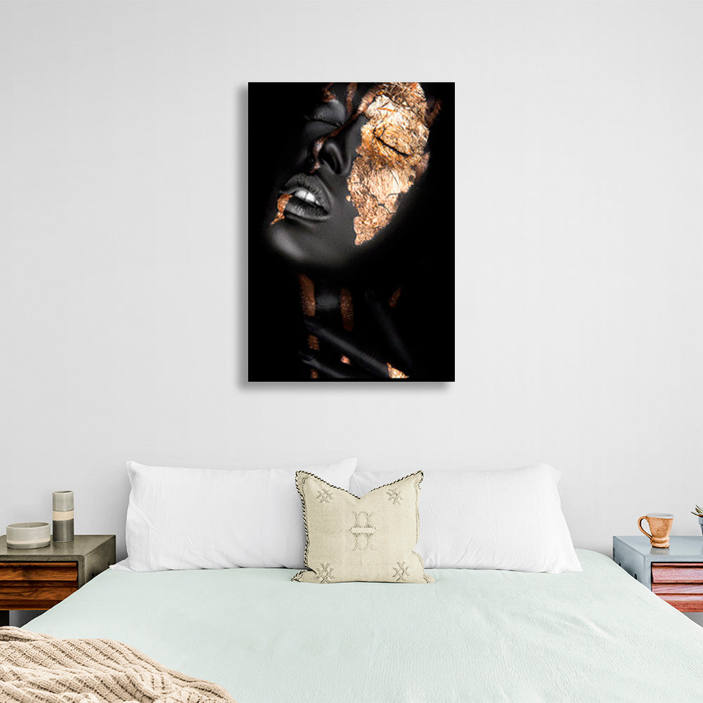 The girl with the gold details on her face Canvas Wall Art Print