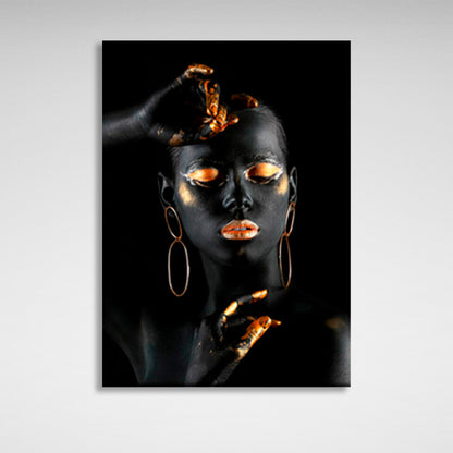 Girl with gold makeup on black background Canvas Wall Art Print