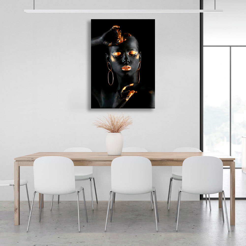 Girl with gold makeup on black background Canvas Wall Art Print