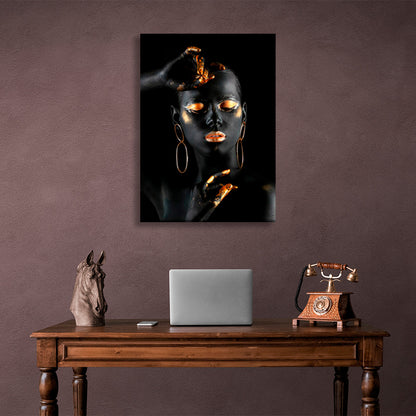 Girl with gold makeup on black background Canvas Wall Art Print