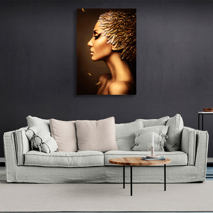 The girl under the golden light Canvas Wall Art Print