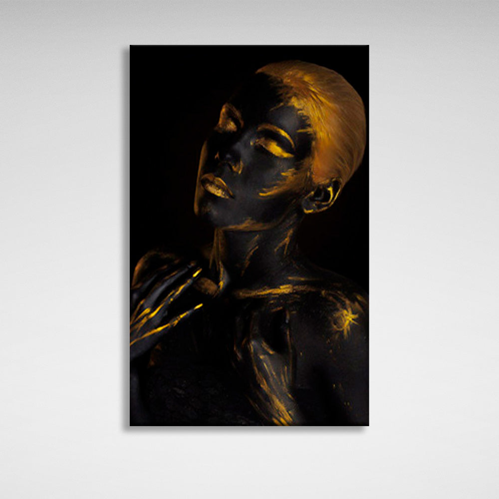 A girl with golden hair and golden details on her body Canvas Wall Art Print