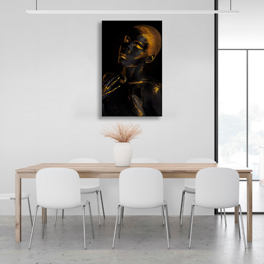 A girl with golden hair and golden details on her body Canvas Wall Art Print