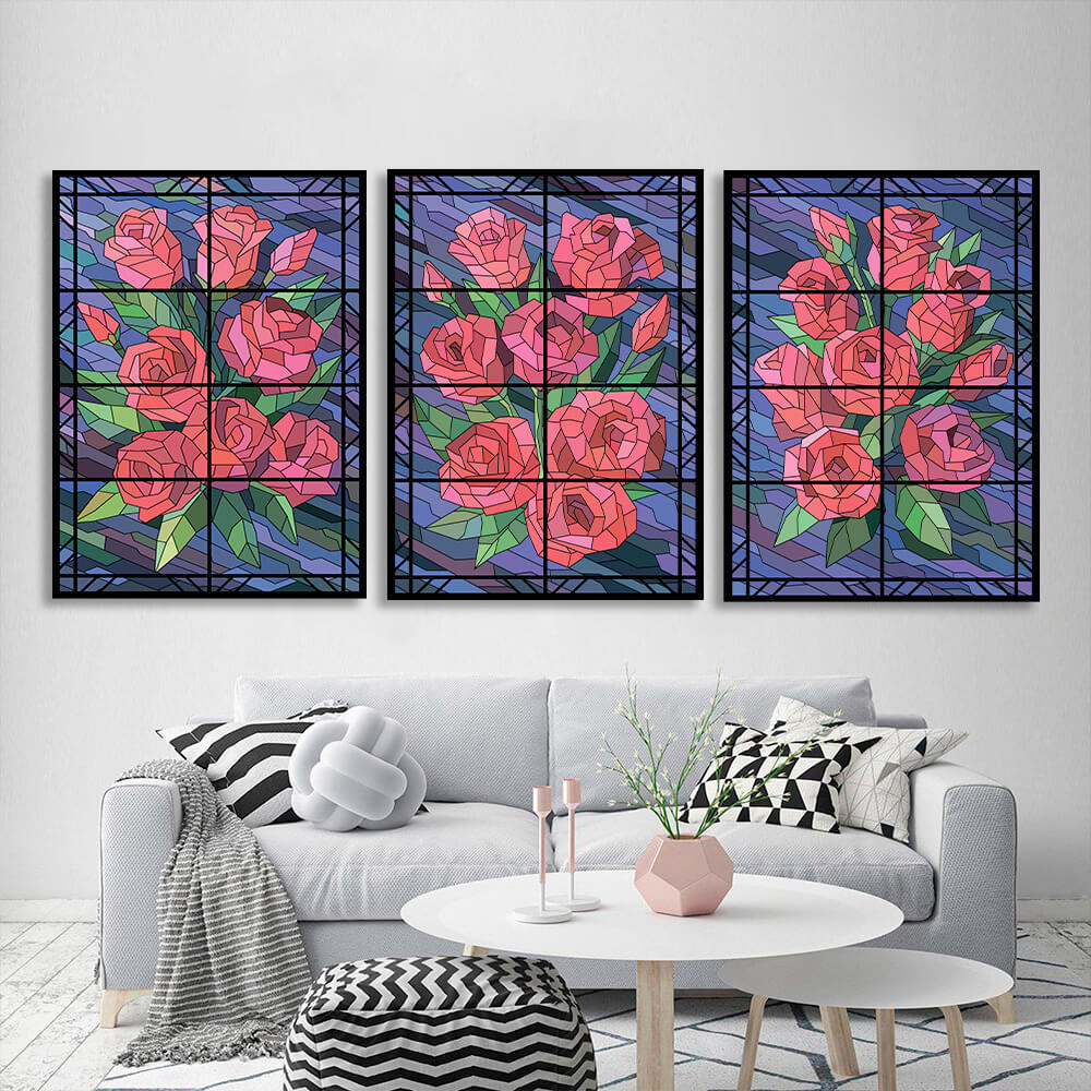 Modular flowers on a blue background Multi Panel Canvas Wall Art Print