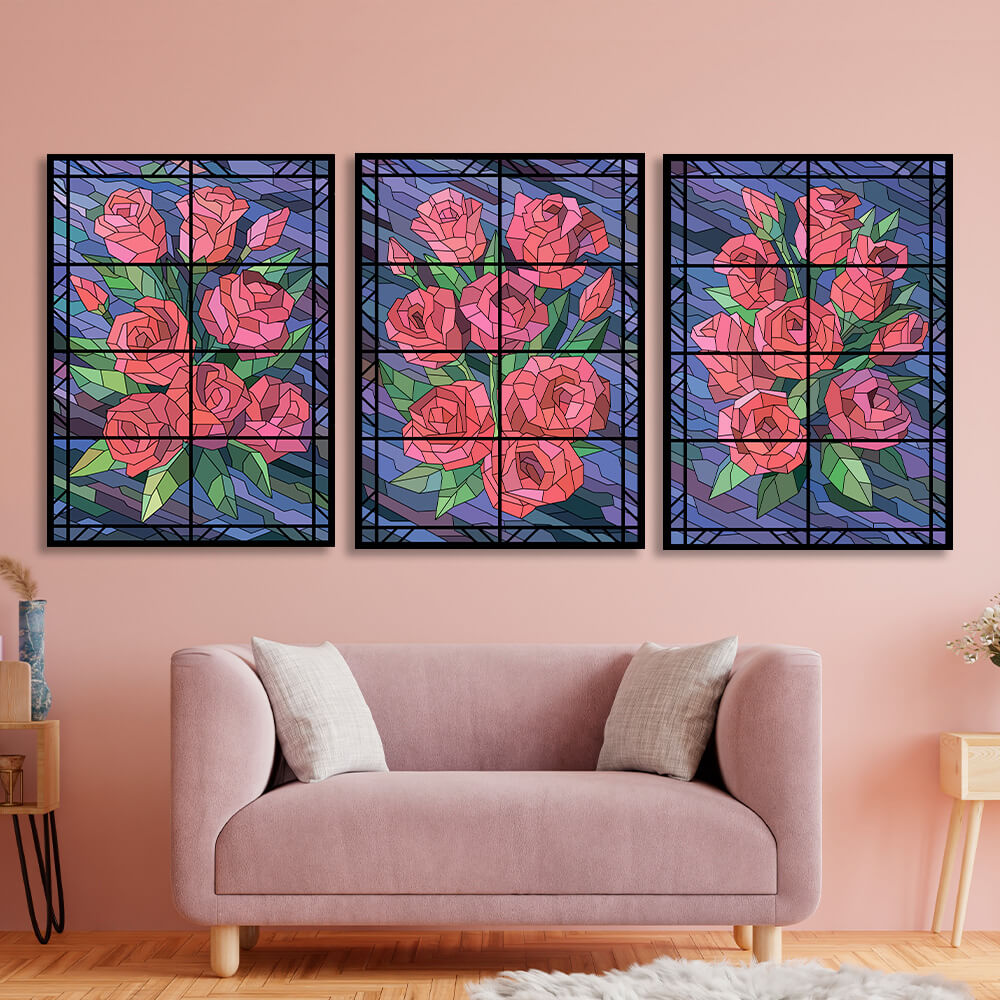 Modular flowers on a blue background Multi Panel Canvas Wall Art Print