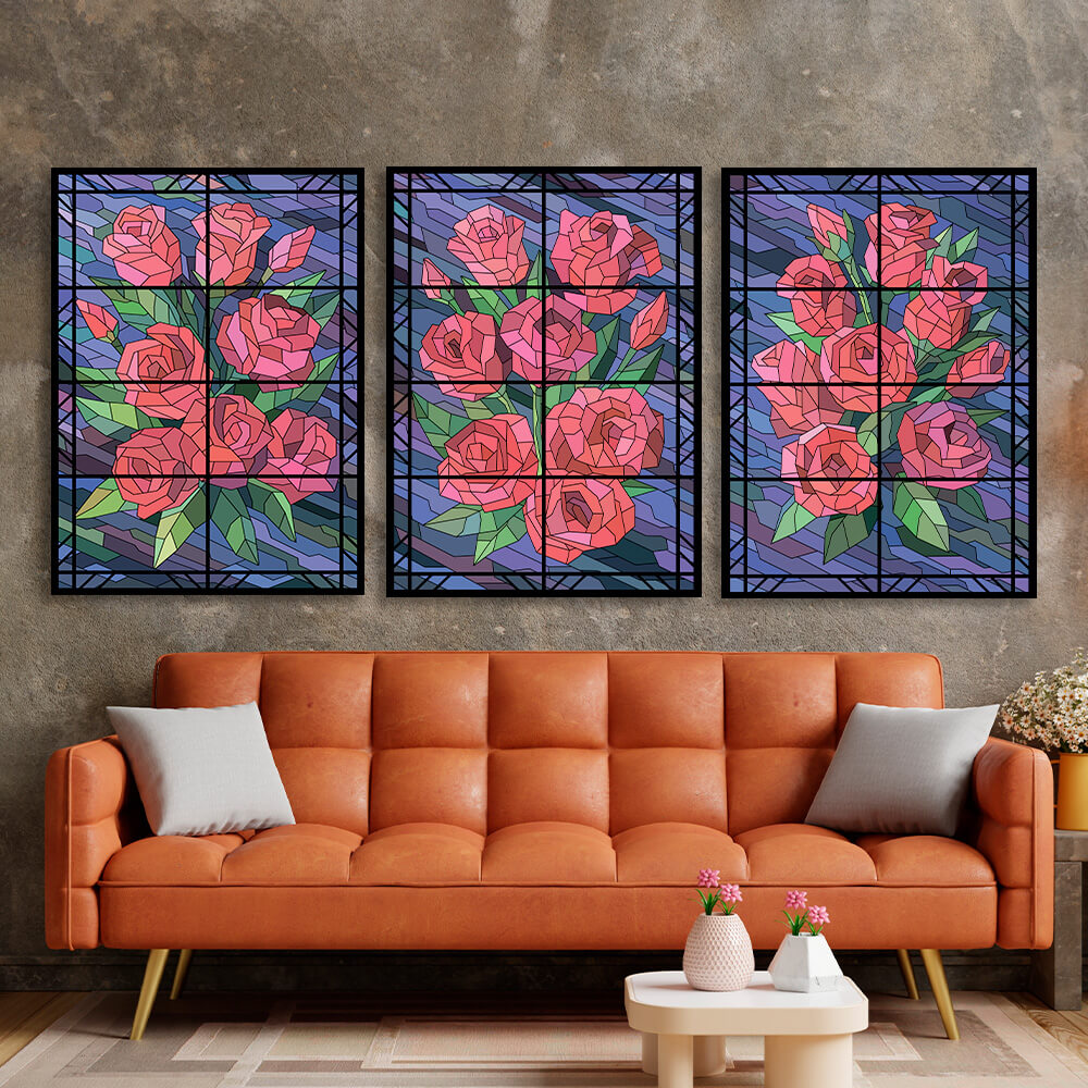 Modular flowers on a blue background Multi Panel Canvas Wall Art Print