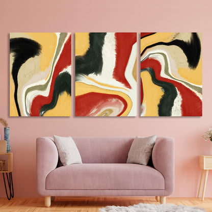 abstract burgundy and black on a yellow background Multi Panel Canvas Wall Art Print