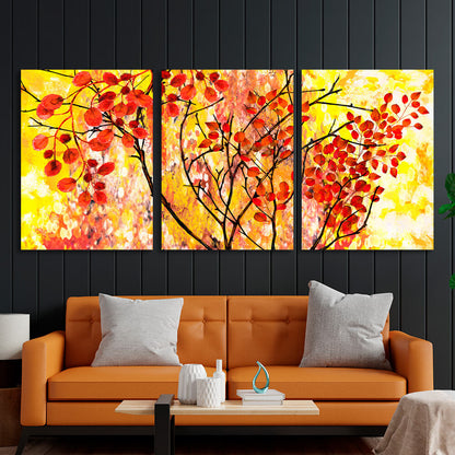 Modular ftree on a yellow background Multi Panel Canvas Wall Art Print