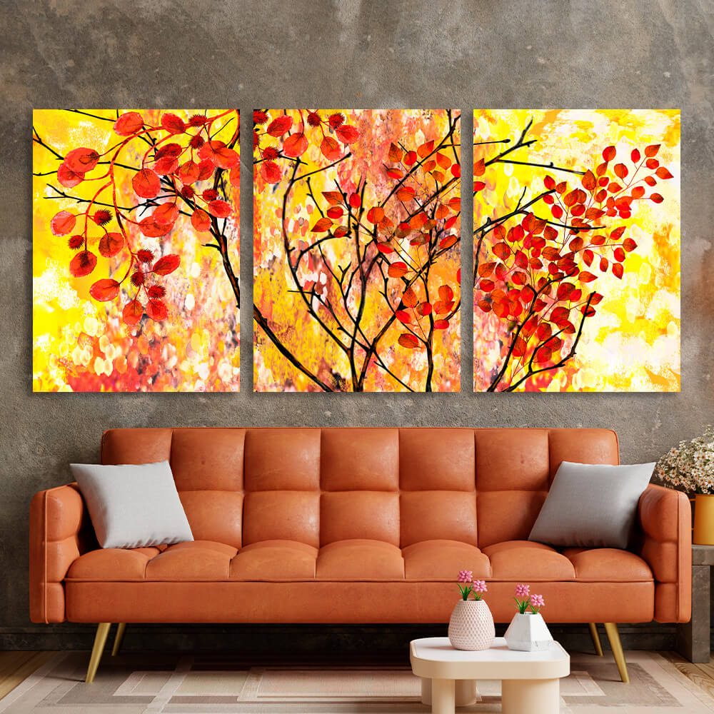 Modular ftree on a yellow background Multi Panel Canvas Wall Art Print