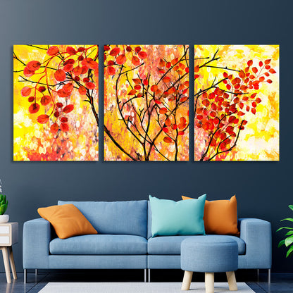 Modular ftree on a yellow background Multi Panel Canvas Wall Art Print