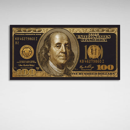 100 dollars golden and black Inspirational Canvas Wall Art Print