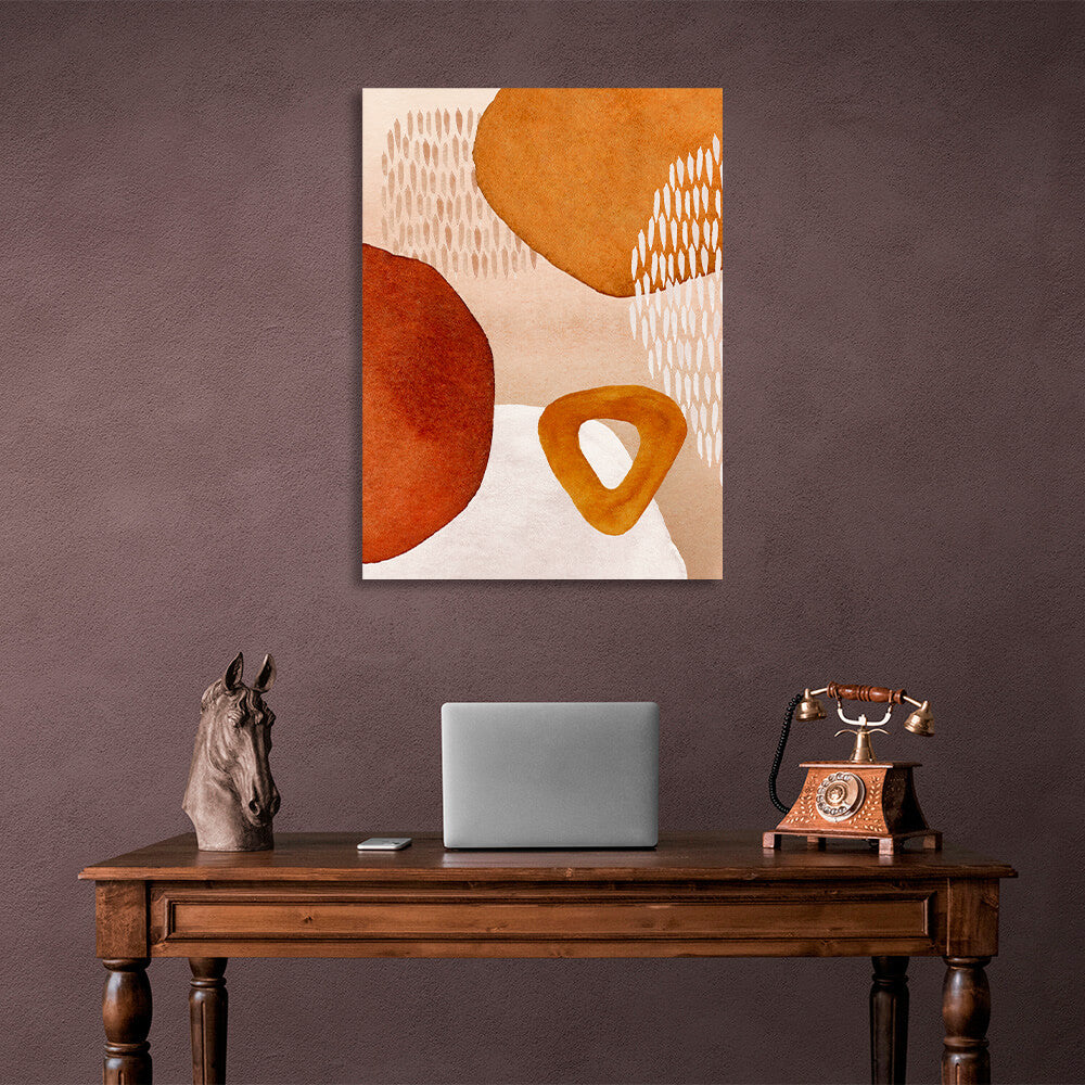 Bordeaux-beige with mustard tones Abstraction Canvas Wall Art Print