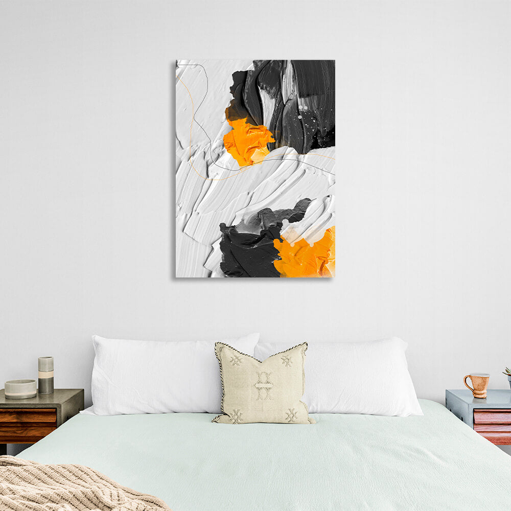 In a white black and orange hue Abstraction Canvas Wall Art Print