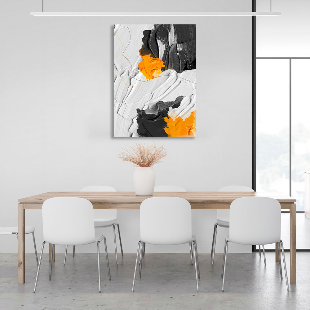 In a white black and orange hue Abstraction Canvas Wall Art Print