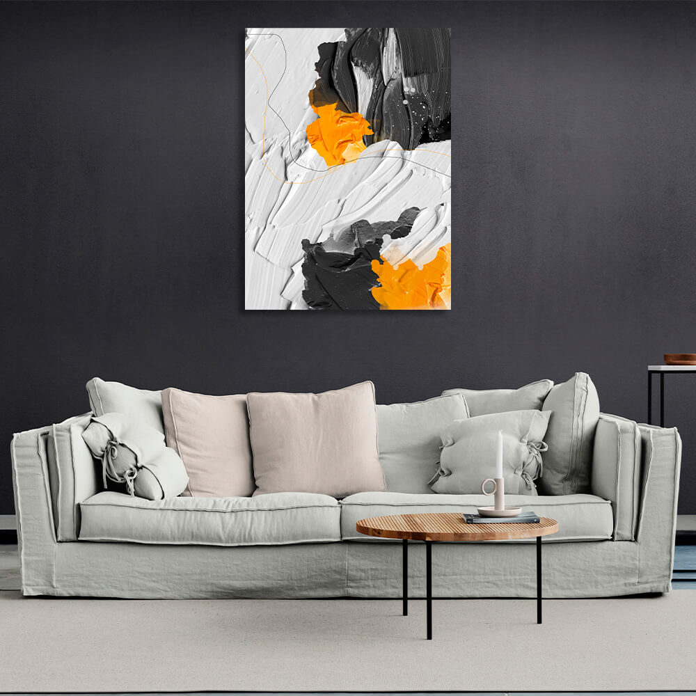 In a white black and orange hue Abstraction Canvas Wall Art Print