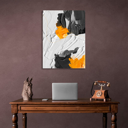 In a white black and orange hue Abstraction Canvas Wall Art Print