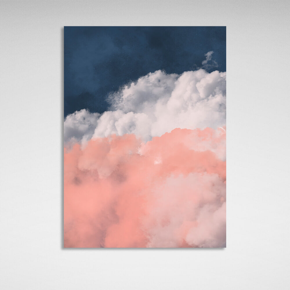 Pink-gray clouds on a blue background Canvas Wall Art Print