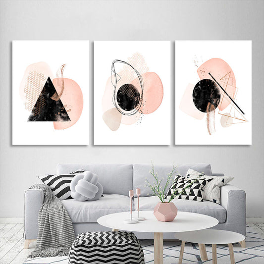 Modular abstract black with powder tones Multi Panel Canvas Wall Art Print