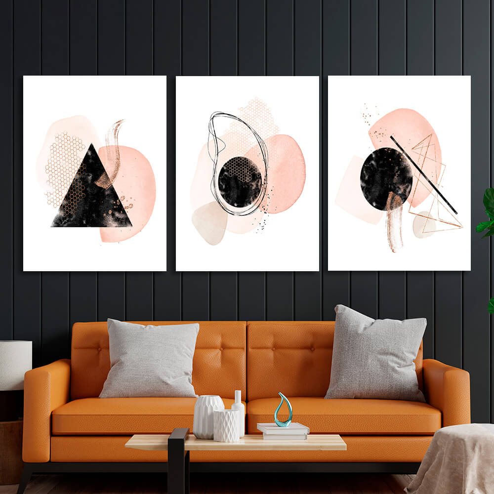 Modular abstract black with powder tones Multi Panel Canvas Wall Art Print