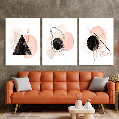 Modular abstract black with powder tones Multi Panel Canvas Wall Art Print