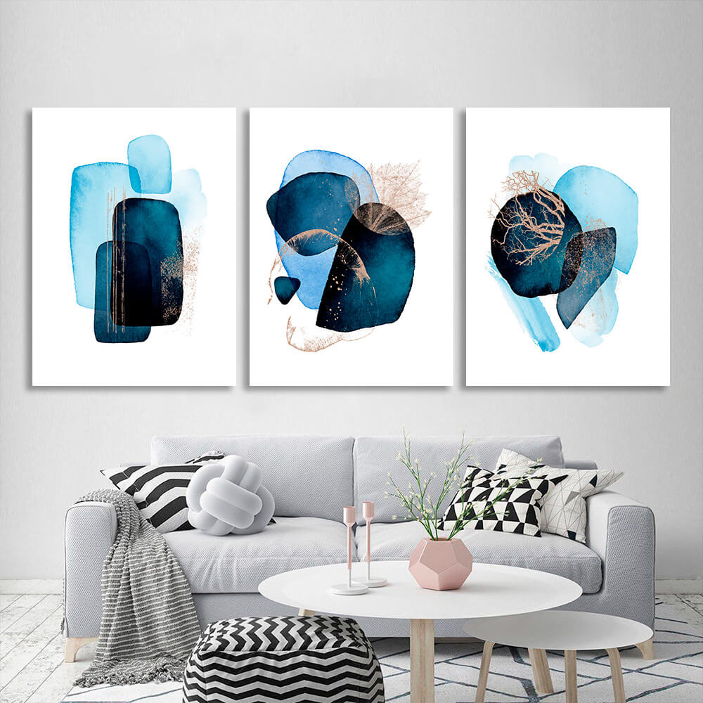 Modular deep blue abstract Multi Panel Canvas Wall Art Print