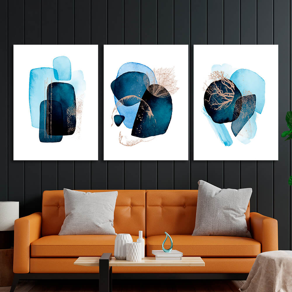 Modular deep blue abstract Multi Panel Canvas Wall Art Print