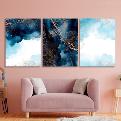 Modular navy-blue abstract with gold elements Multi Panel Canvas Wall Art Print