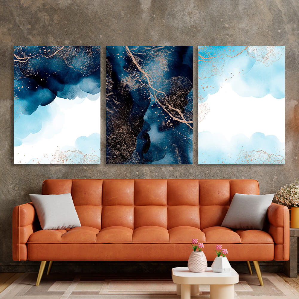 Modular navy-blue abstract with gold elements Multi Panel Canvas Wall Art Print