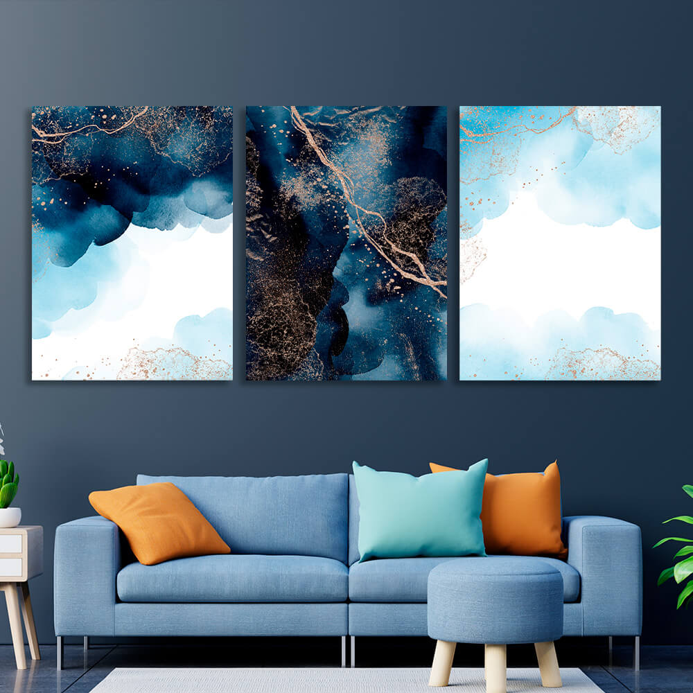 Modular navy-blue abstract with gold elements Multi Panel Canvas Wall Art Print