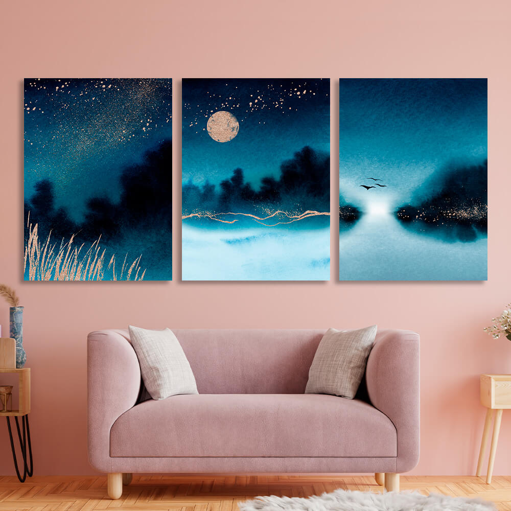 Modular night nature Multi Panel Canvas Wall Art Print