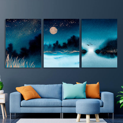 Modular night nature Multi Panel Canvas Wall Art Print