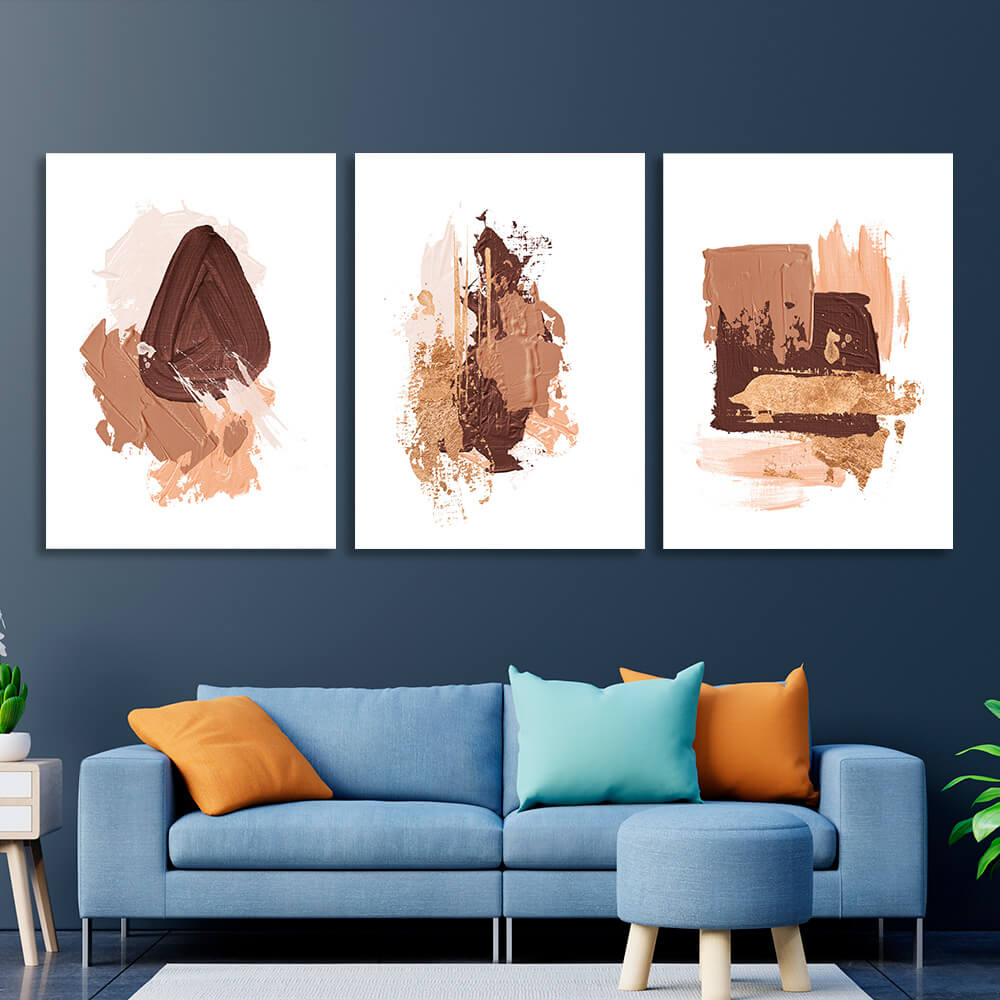 Modular brown-beige strokes Multi Panel Canvas Wall Art Print