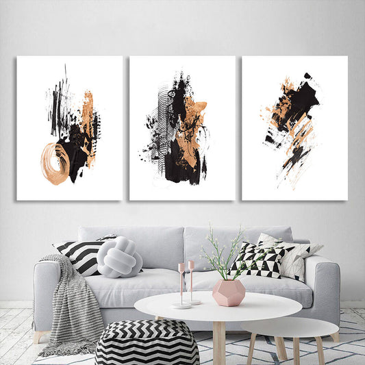 Modular black and gold abstract Multi Panel Canvas Wall Art Print