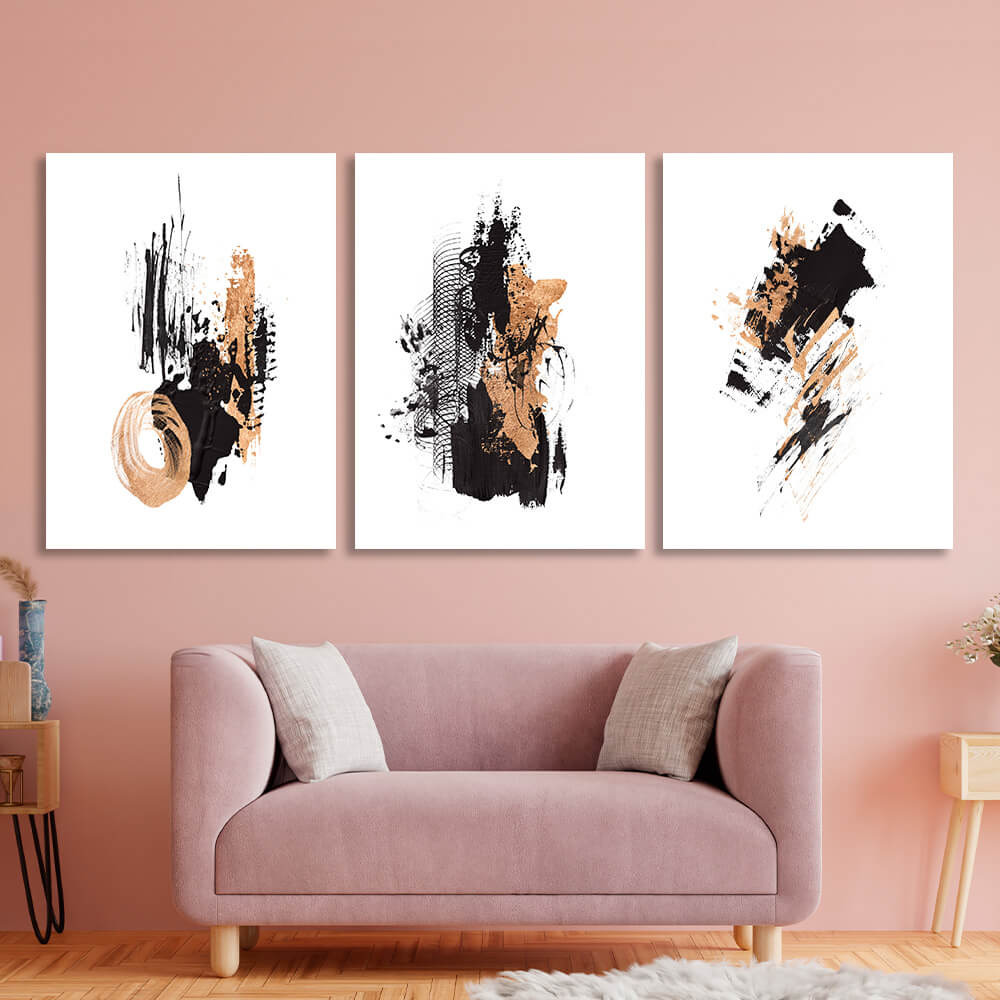 Modular black and gold abstract Multi Panel Canvas Wall Art Print