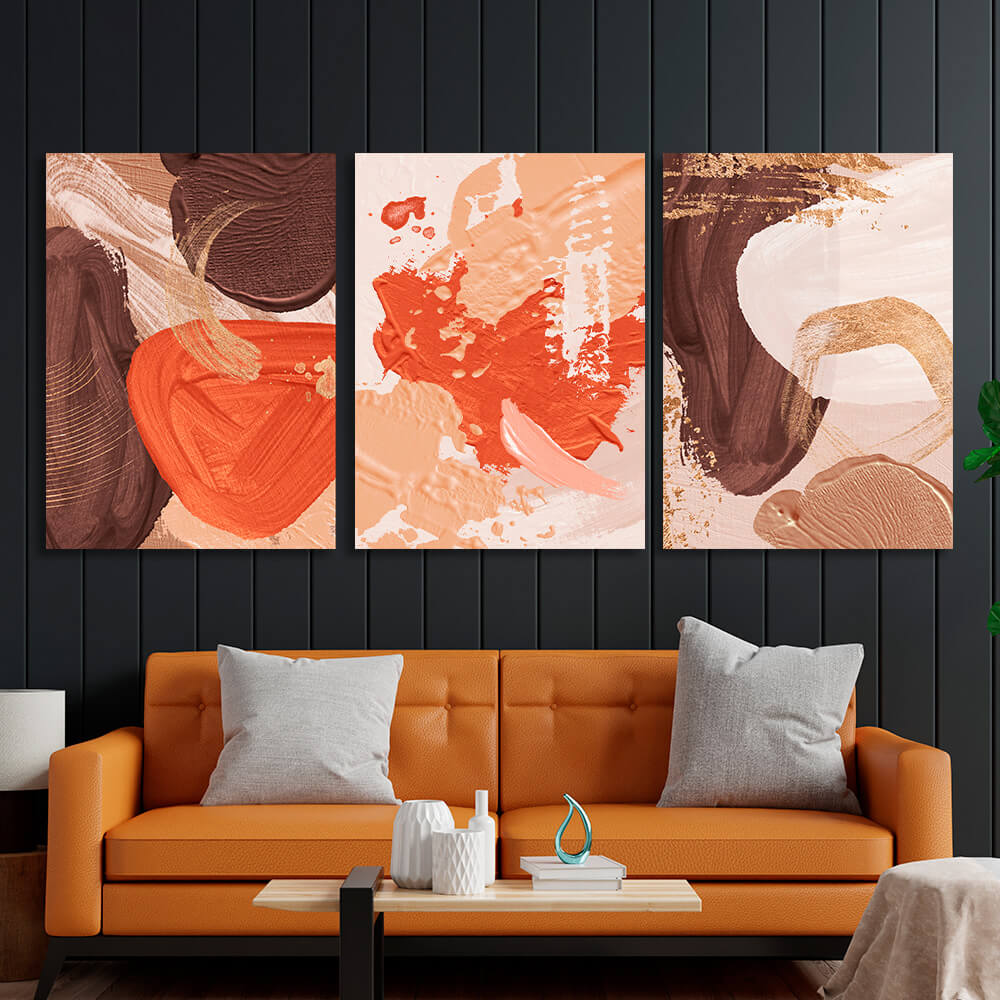 Modular abstract in beige and orange colors Multi Panel Canvas Wall Art Print