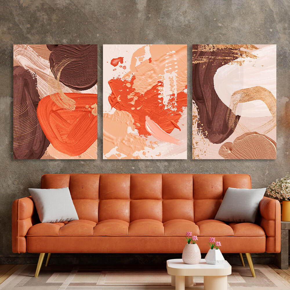 Modular abstract in beige and orange colors Multi Panel Canvas Wall Art Print