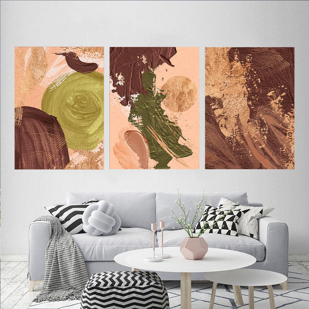 Modular brown-beige tones with green elements Multi Panel Canvas Wall Art Print